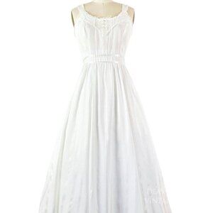 Gunne Sax By Jessica 1970s White Tie Waist Ribbon Lace Detail Maxi Dress Size 7